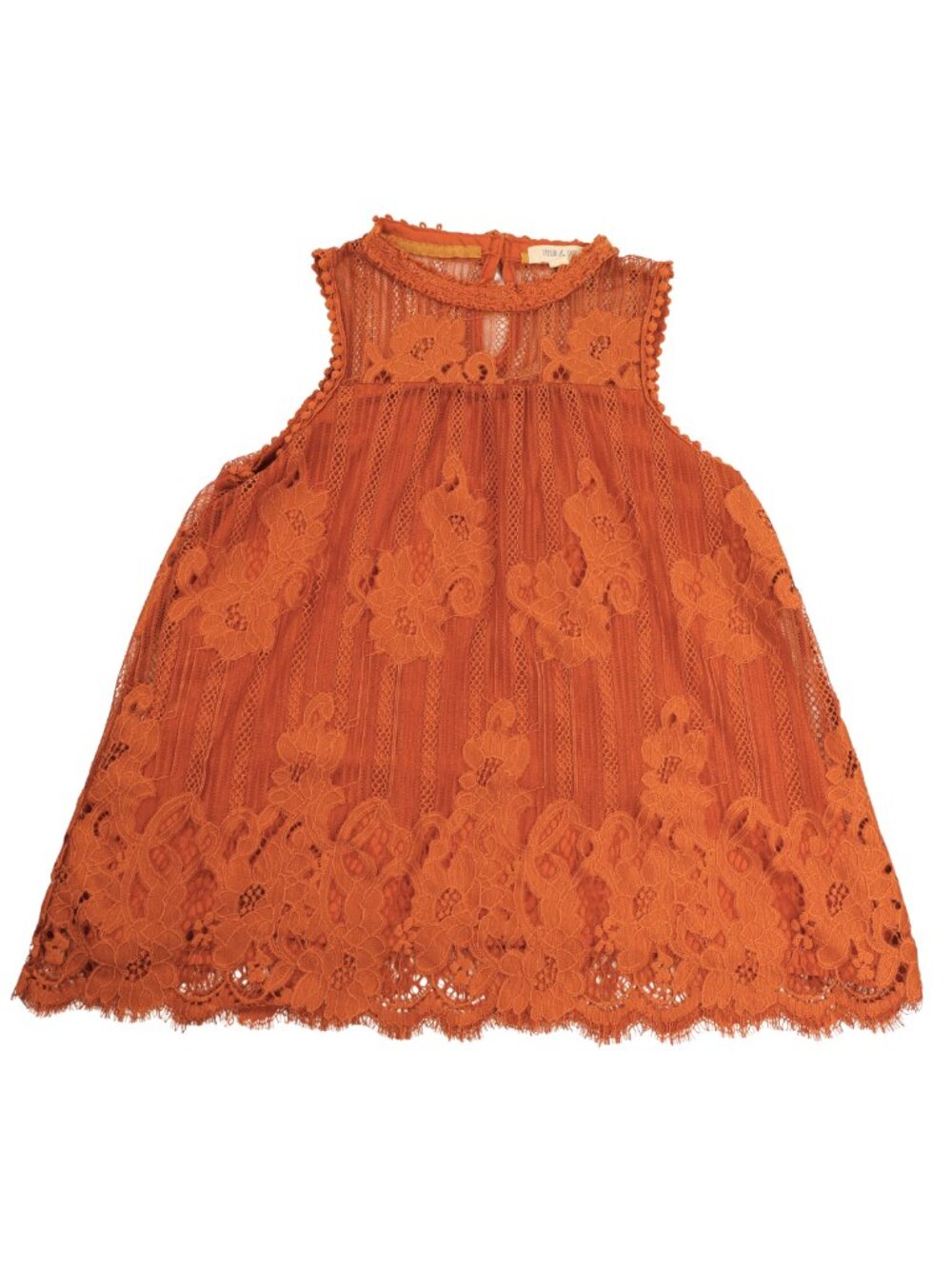 Taylor & Sage Burnt Orange Lace Mock Neck Blouse Small Boho
